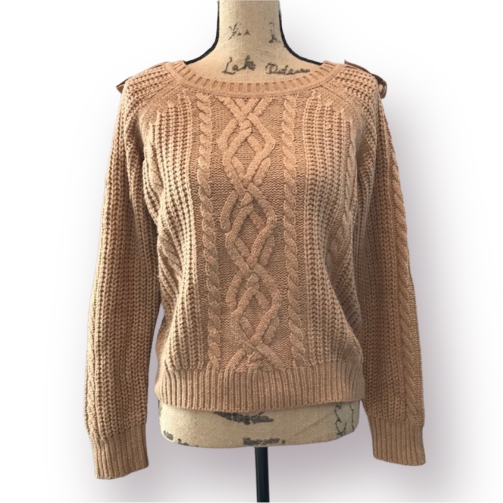 WORTHINGTON Cableknit Fisherman Sweater Tan Cropped Large